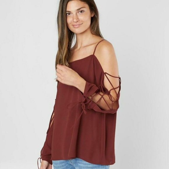 Willow & Root Tops - Willow & Root Rust Lace Up Sleeve Blouse Top
